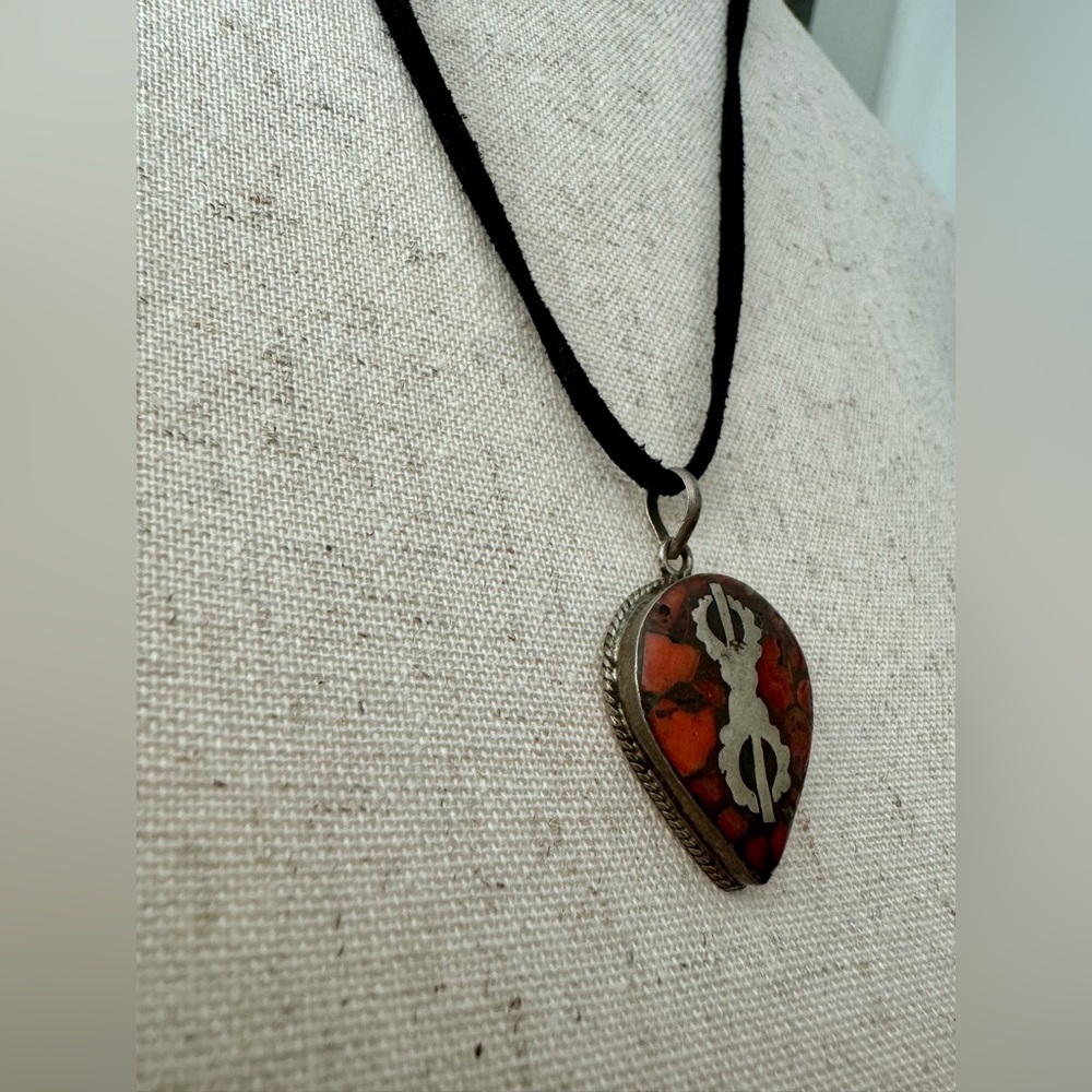 Tibetan Tibetan Double 925 Sterling Jasper Vajra Necklace